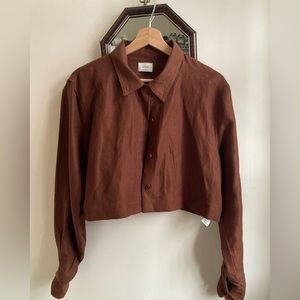 Wilfred linen blend cropped cocoa shirt medium